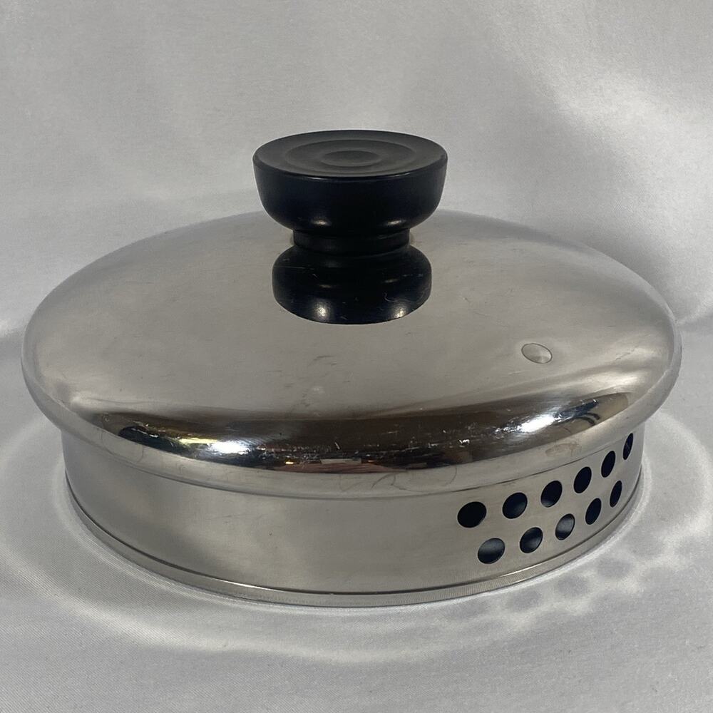 Vintage Revere Ware Stainless Strainer Lid Black Knob 5 1/4” (1 Qt) Replacement